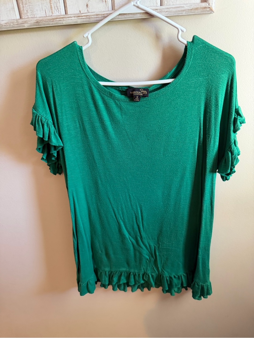 Suzanne Betro Emerald Green Ruffle Sleeve Tee